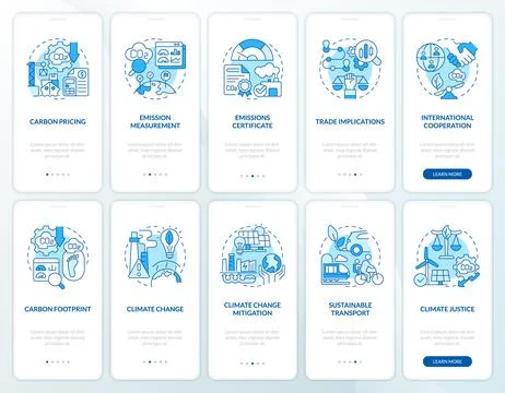 Walkthrough carbon border adjustment with blue icons Ilustración de archivo