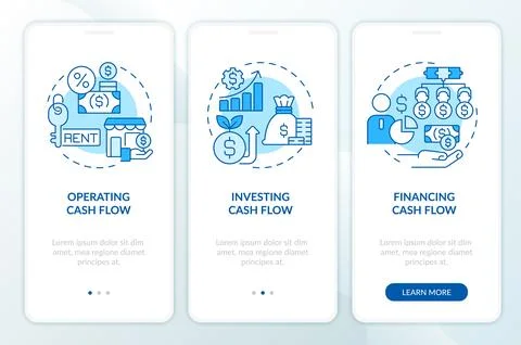 Walkthrough cash flow structure with blue icons Ilustración de archivo
