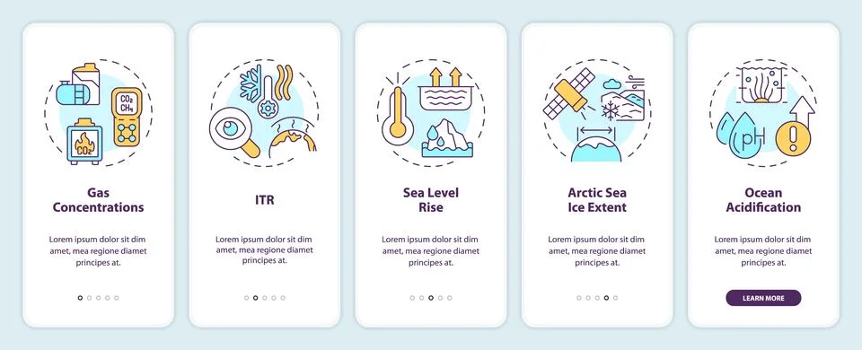 Walkthrough climate metrics with multicolor linear icons Ilustración de archivo