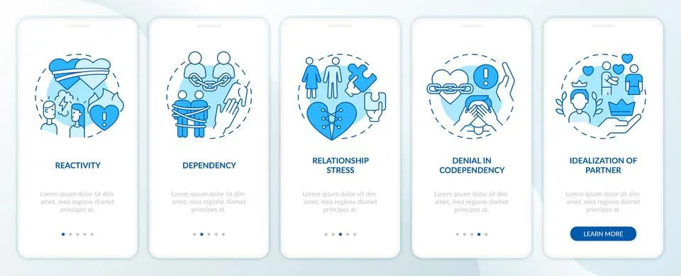 Walkthrough codependent relationship with blue icons concept Ilustración de archivo
