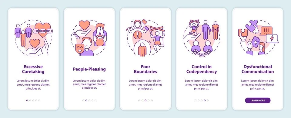 Walkthrough codependent relationship with linear icons Ilustración de archivo
