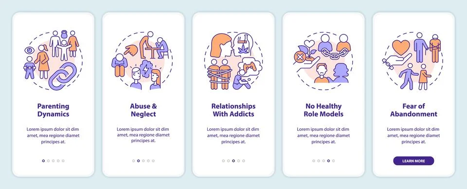 Walkthrough codependent relationship with thin line icons Ilustración de archivo