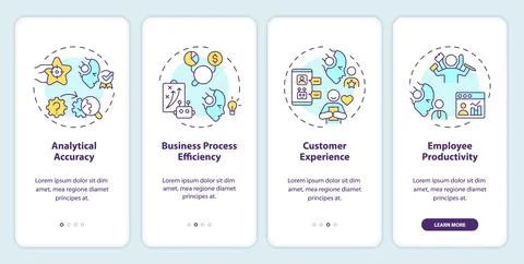 Walkthrough cognitive computing advantages with line icons Stock Illustration