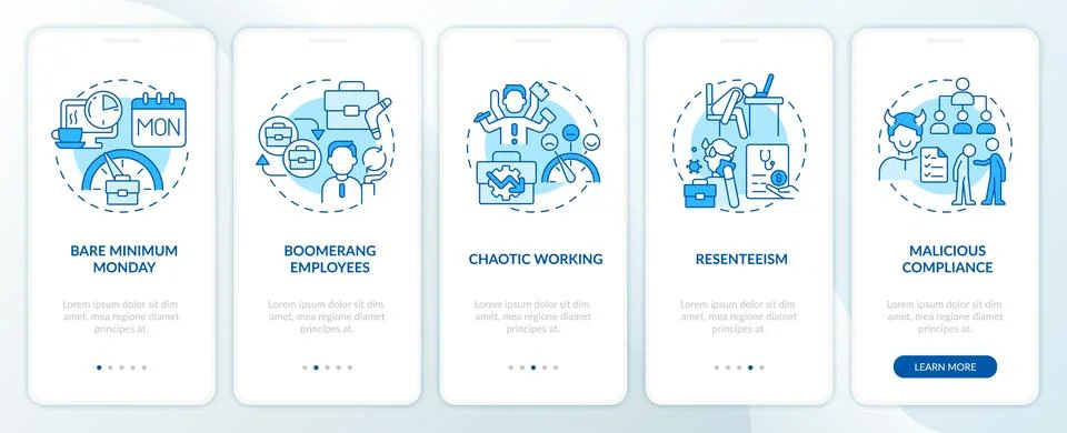 Walkthrough cognitive computing features with blue icons Stock Illustration