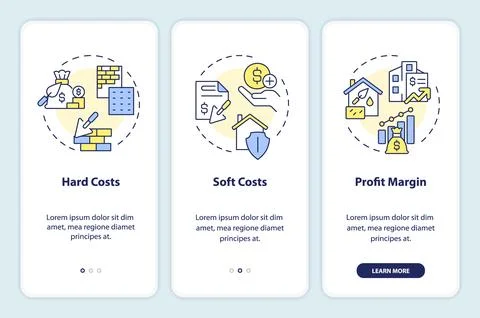 Walkthrough construction cost with multicolor icons Ilustración de archivo