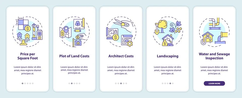 Walkthrough construction cost with thin line icons Stock Illustration