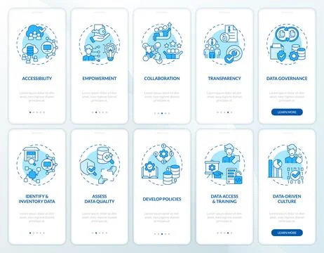 Walkthrough data democratization with blue linear icons concept Ilustración de archivo