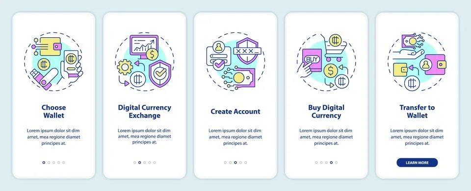 Walkthrough digital currency with thin linear icons concept Ilustración de archivo