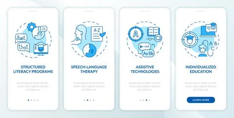 Walkthrough dyslexia with blue linear icons Illustrazione stock