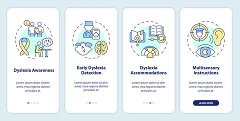 Walkthrough dyslexia with thin linear icons concept Ilustración de archivo