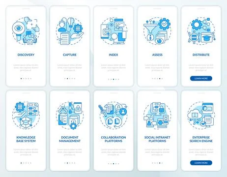 Walkthrough knowledge management with line icons concept Stock Illustration