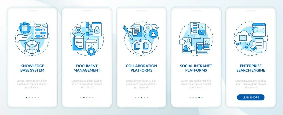 Walkthrough knowledge management with linear icons concept Illustrazione stock