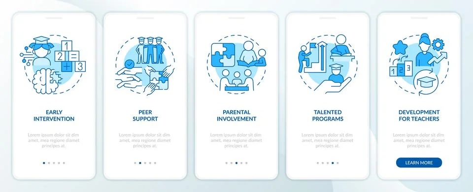 Walkthrough learning theories blue thin line icons Illustrazione stock