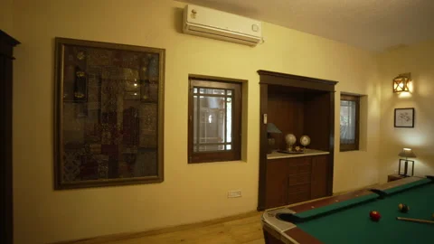 Walkthrough of a Luxurious house, billiard table in the room, interior designing Stock Footage 171910643