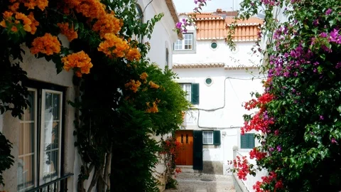 Walkthrough of narrow charming streets of Cascais, Portugal Stock Footage 112216382