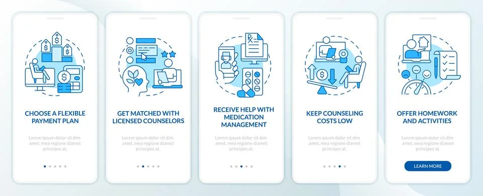 Walkthrough online therapy with thin linear icons concept Ilustración de archivo