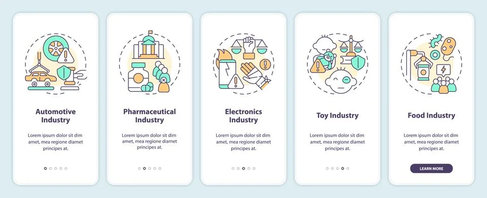 Walkthrough product liability with thin line icons concept Stock Illustration
