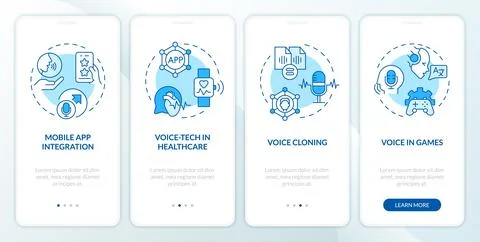 Walkthrough voice assistant with blue line icons concept Stock Illustration