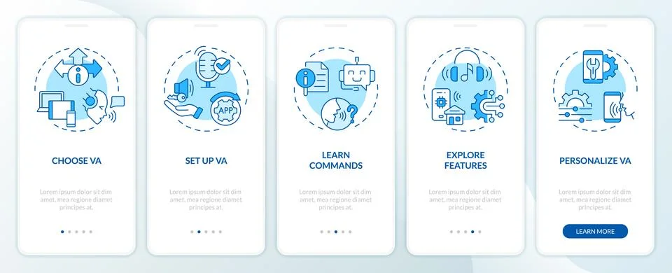 Walkthrough voice assistant with thin linear icons concept Ilustración de archivo