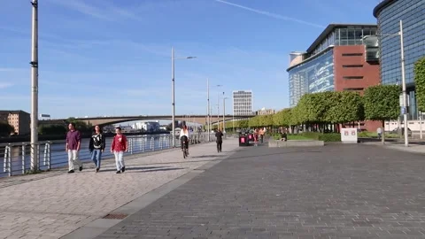 Walkway and cycle path along Anderston District, Glasgow, UK Stock Footage 284979169