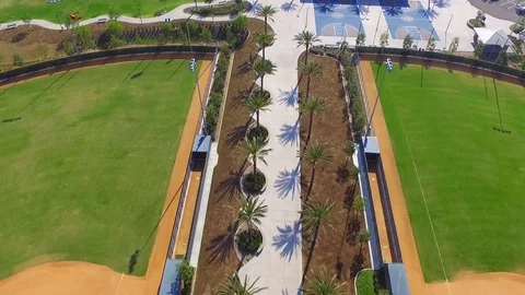 Walkway baseball fields city recreational area Stock Footage 86253422