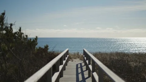 Walkway leading to the beach in the hamptons Stock Footage