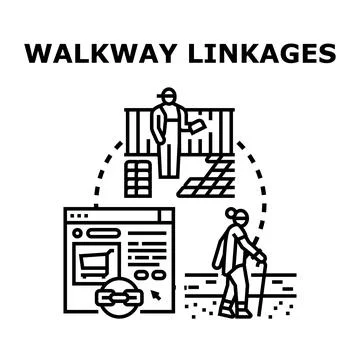 Walkway linkages network connecting construction and digital pathways Stock Illustration