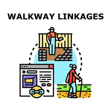 Walkway linkages network connecting construction and digital pathways Stock Illustration