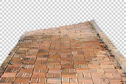 The walkway is made of large brown bricks isolated on white background. Stock Photos