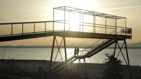 Walkway Sunset Silhouette Video stock 25145375