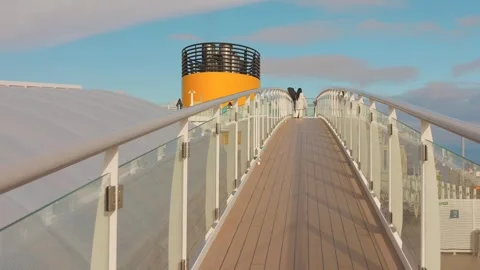Walkway On The Upper Deck On The Costa Toscana Cruise Ship In Savona, Italy Stock-Footage 335152955