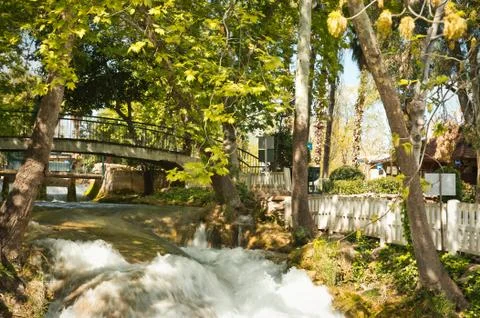 Walkways and viewing locations on the Upper Duden waterfall in Antalya 8384. Stock Photos