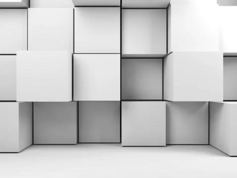 Wall 3d installation of random extrudes cubes Illustrazione stock