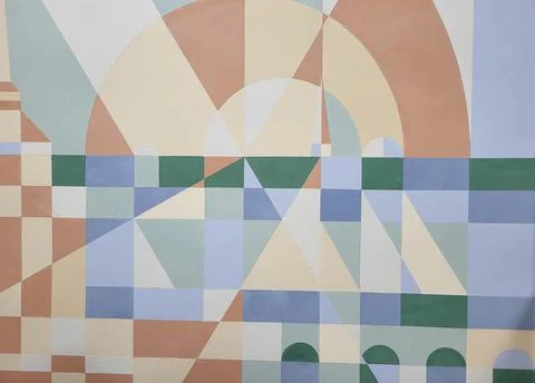 A wall with an abstract pattern of squares diamonds circles Stock Photos