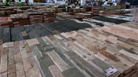 Wall Accent Made of Stone Pattern Sold in a Home Depot Stock Footage 236591755