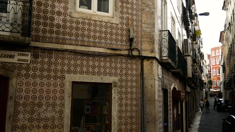 Wall of an ancient palace covered with Azulejo, a typical ornament of Portuguese Vídeos de archivo 108671843