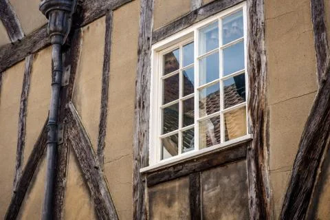 Wall of ancient timber framed building Stock Photos