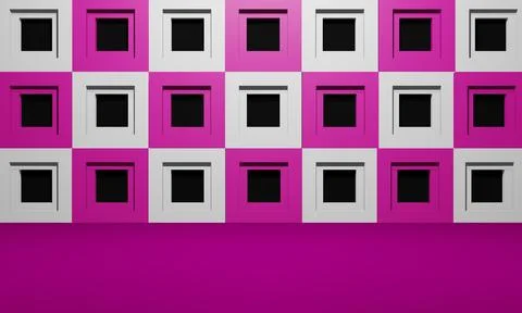 Wall and floor with square frames on red background 스톡 일러스트