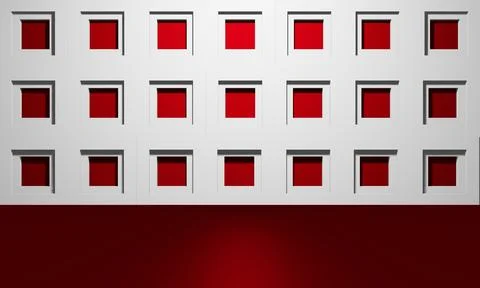 Wall and floor with square frames on red background 스톡 일러스트