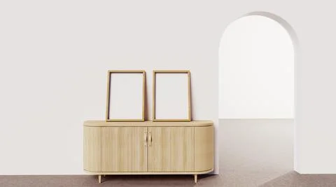 Wall Art Frame Mockup, Vertical Frames, Set of 2, Minimal style, 3D render Illustrazione stock