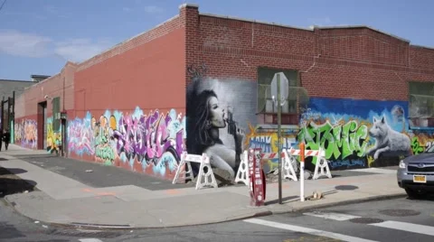 Wall Art Graffiti in Williamsburg Brooklyn New York Stock Video Stock Footage