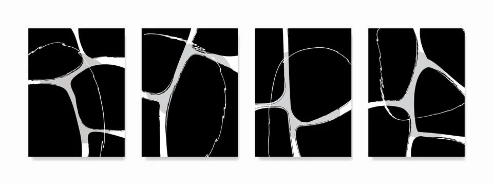Wall art is a hand-painted pattern of abstract shapes in monochrome colors... Stock Illustration