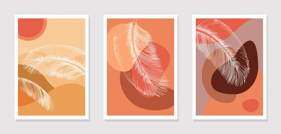 Wall art pattern vector set. Contour drawing of a palm tree  스톡 일러스트