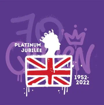 Wall art street graffiti style card for Platinum Queen Jubilee 1952-2022. Female Stock Illustration