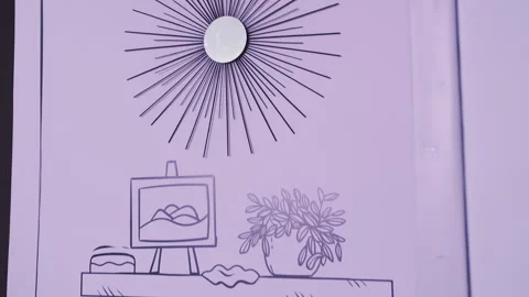 Wall with artistic sketch style decor and minimalistic elements 스톡 동영상 303372246