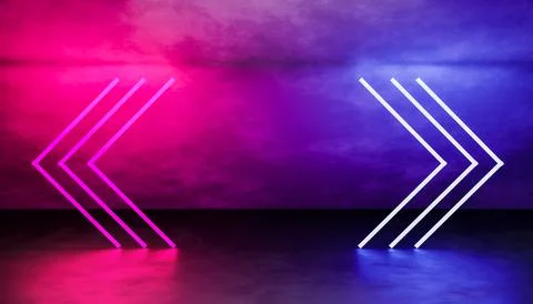 Wall background with arrow neon lighting effect pink purple and blue. glowing Stock Illustration