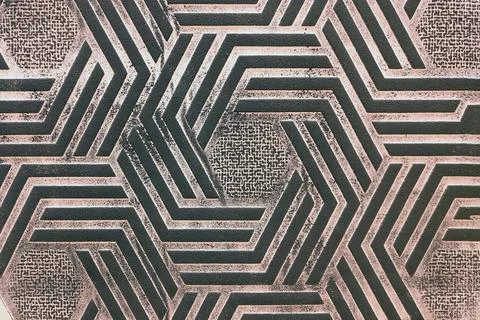 Wall background with black rhombus pattern of geometric shapes, hexagon textu Stock Photos