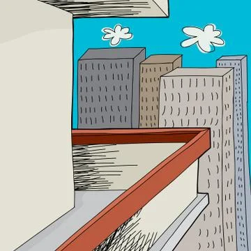 Wall on balcony in city Illustrazione stock