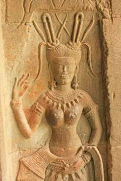Wall bas-relief of devata, angkor wat temple Stock Photos