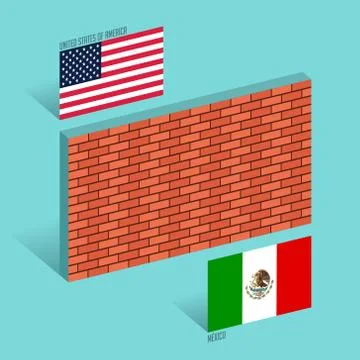 Wall between the United States and Mexico border wall. Stock Illustration